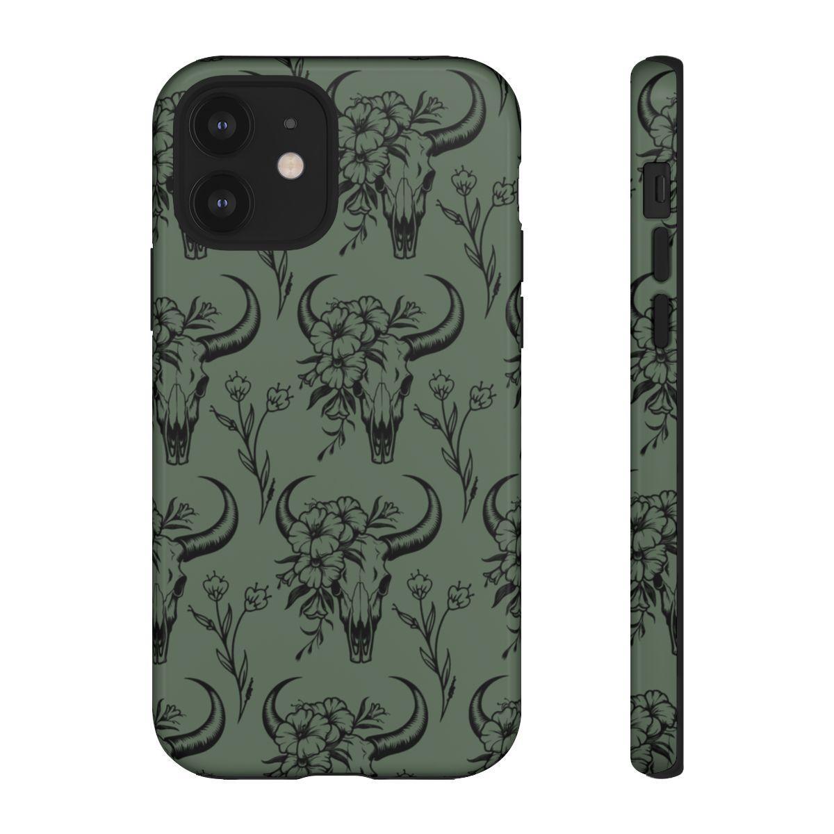 Green Floral Skull Tough Case