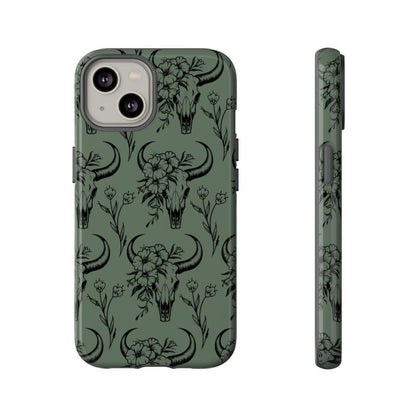 Green Floral Skull Tough Case