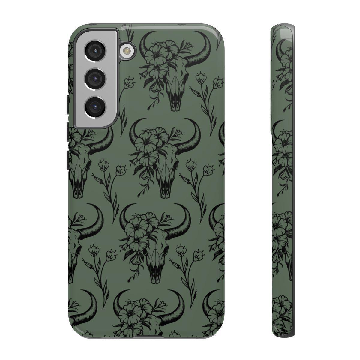 Green Floral Skull Tough Case