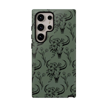 Green Floral Skull Tough Case