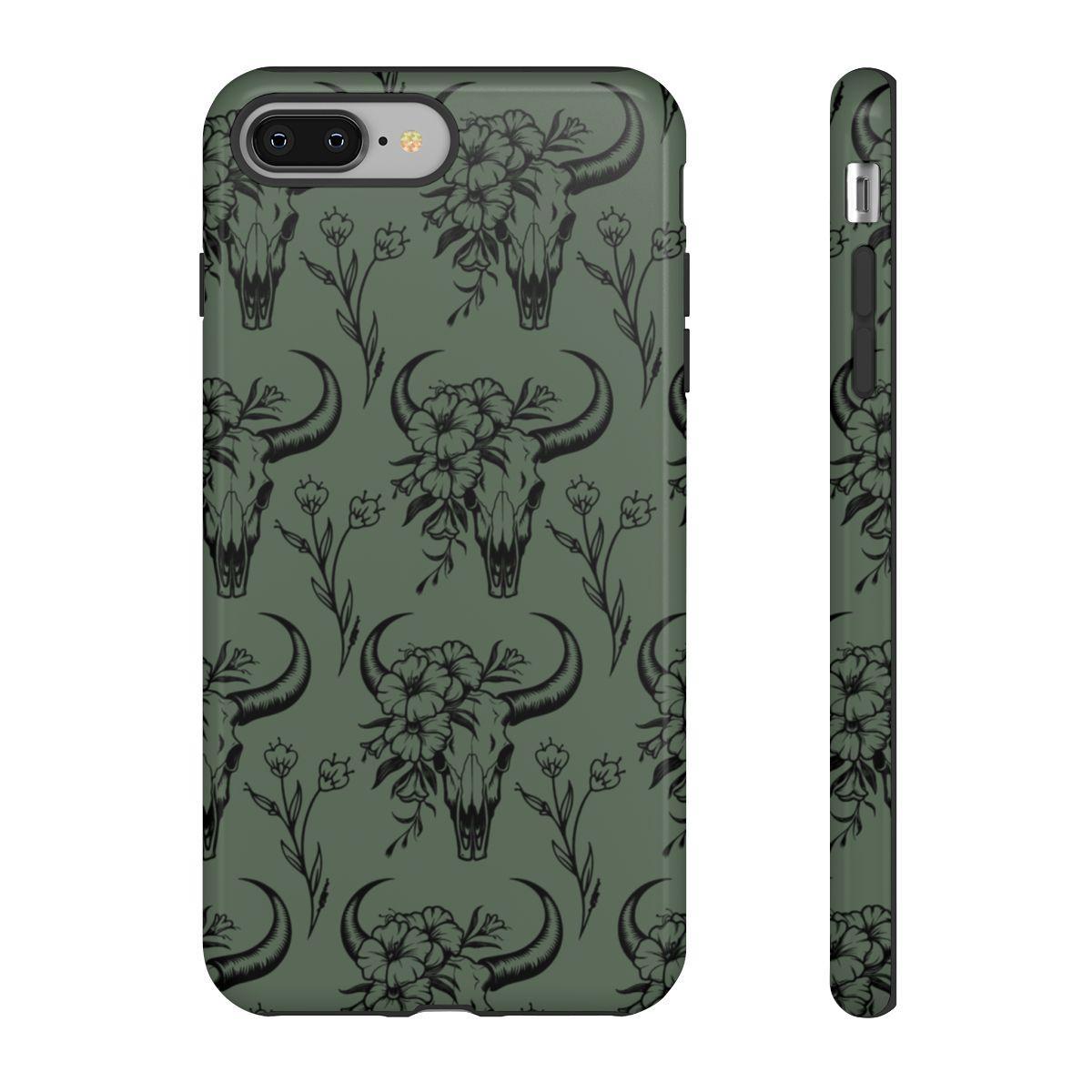 Green Floral Skull Tough Case