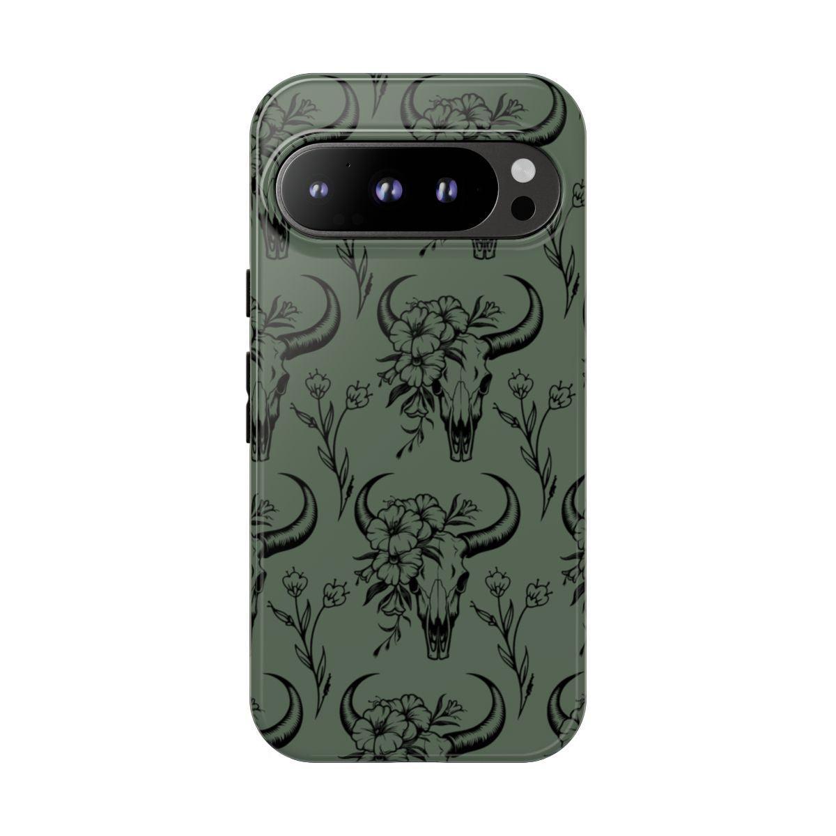 Green Floral Skull Tough Case