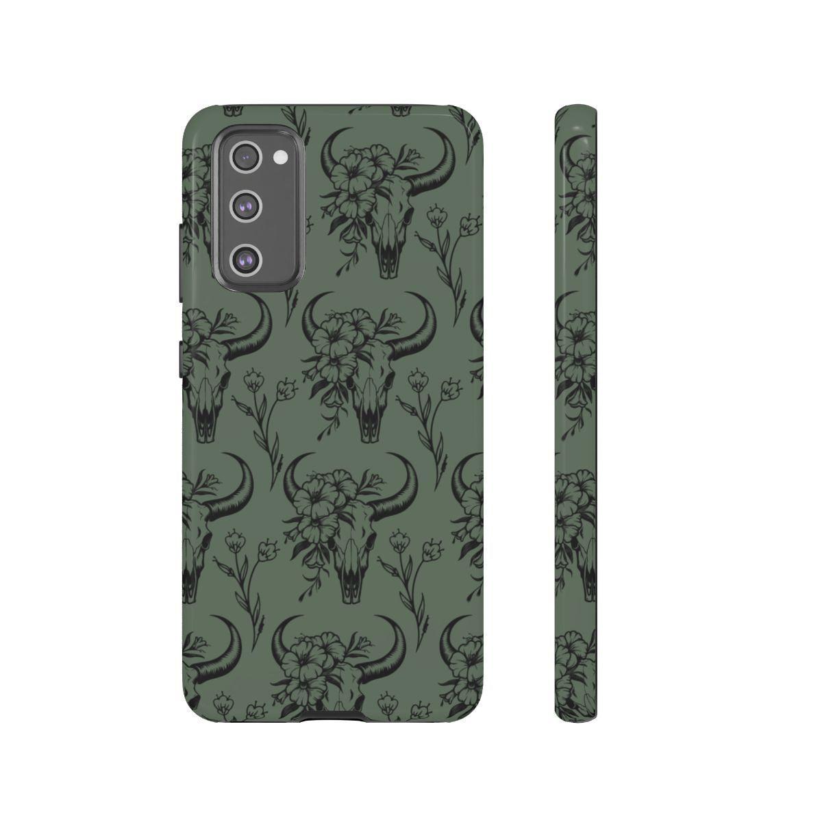 Green Floral Skull Tough Case
