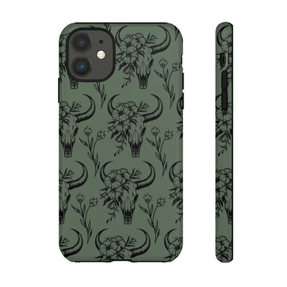 Green Floral Skull Tough Case