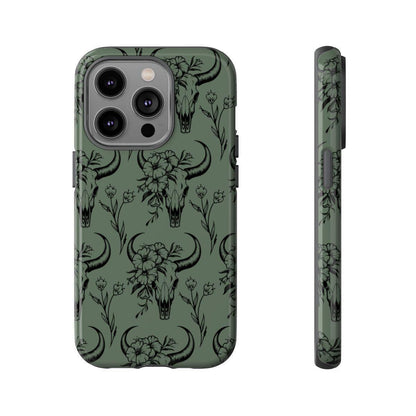 Green Floral Skull Tough Case