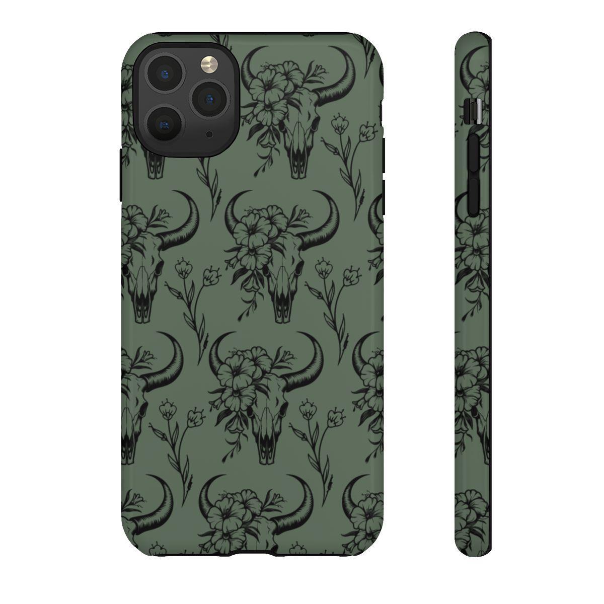 Green Floral Skull Tough Case
