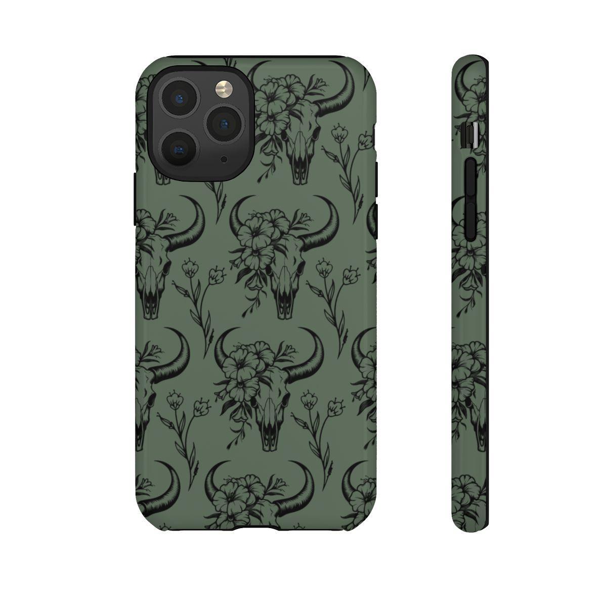 Green Floral Skull Tough Case