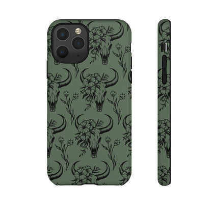 Green Floral Skull Tough Case