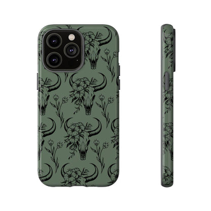 Green Floral Skull Tough Case