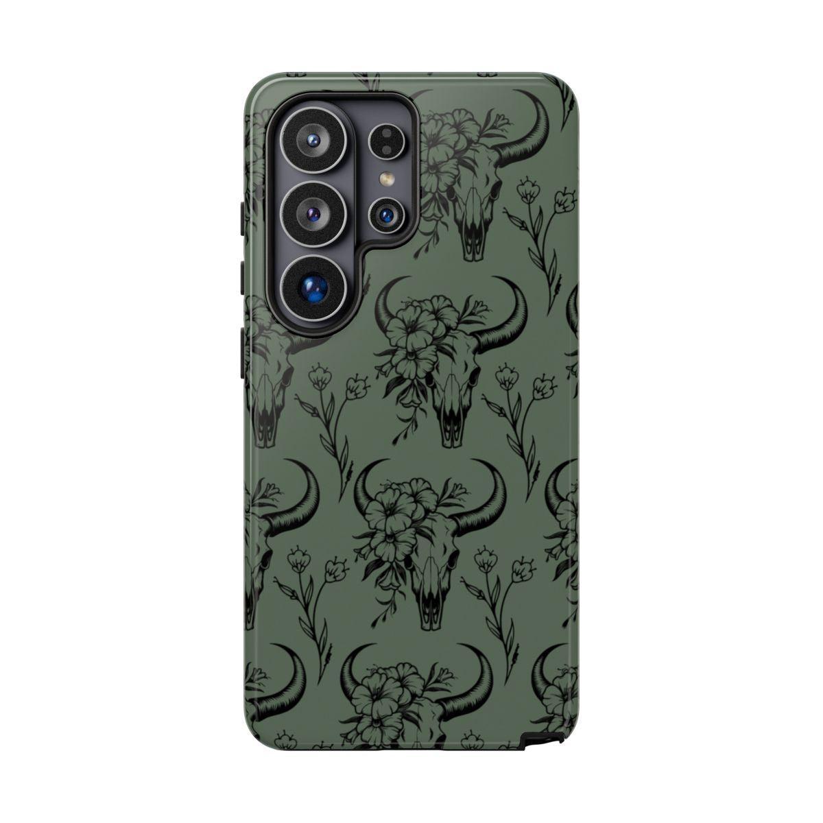 Green Floral Skull Tough Case
