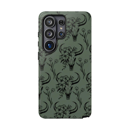 Green Floral Skull Tough Case