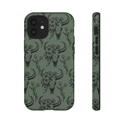 Green Floral Skull Tough Case