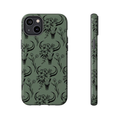 Green Floral Skull Tough Case