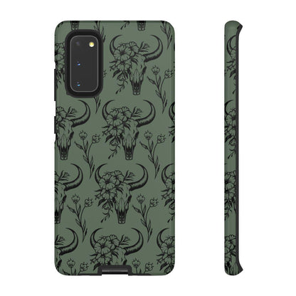 Green Floral Skull Tough Case