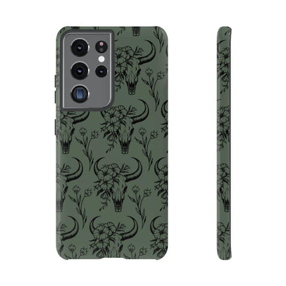 Green Floral Skull Tough Case