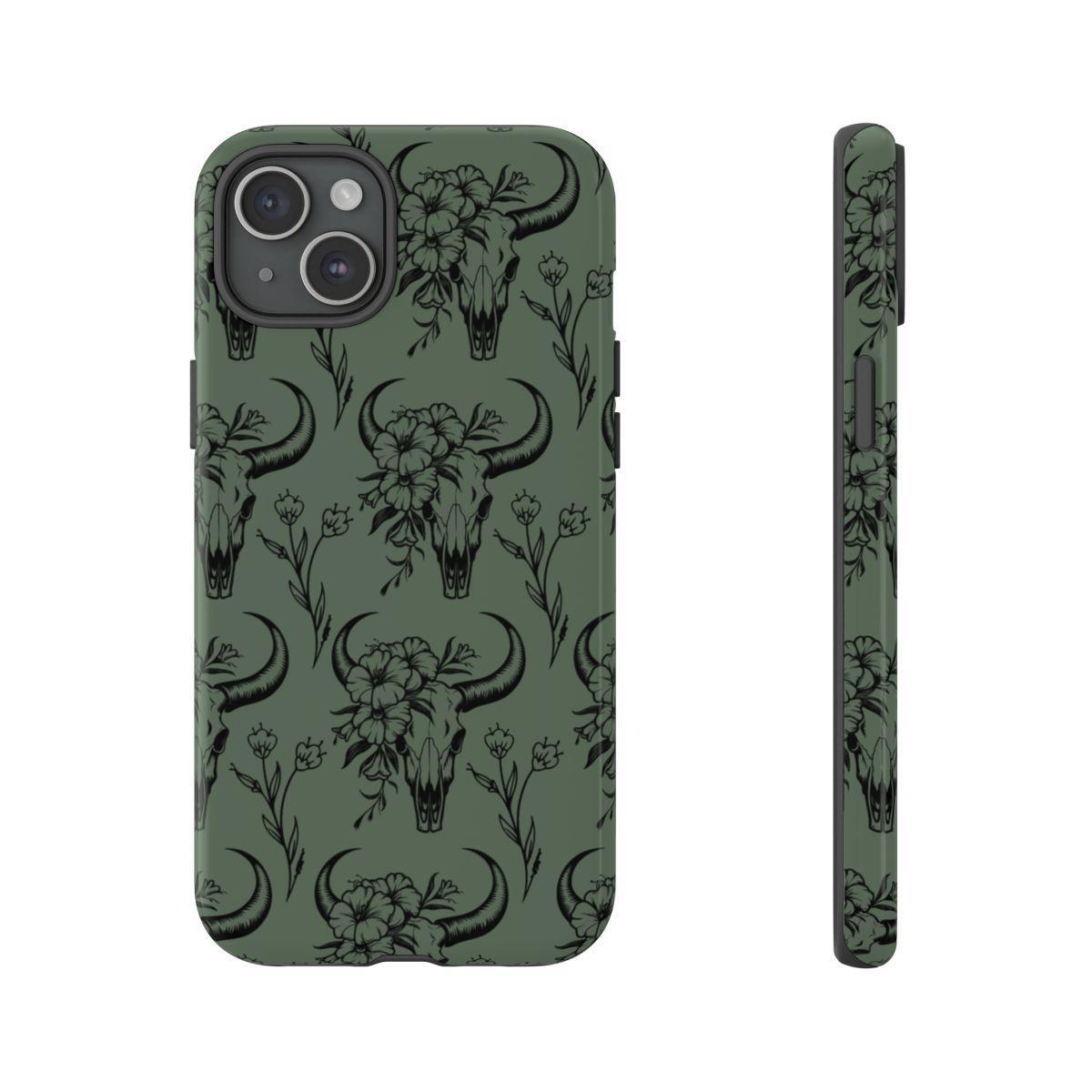 Green Floral Skull Tough Case