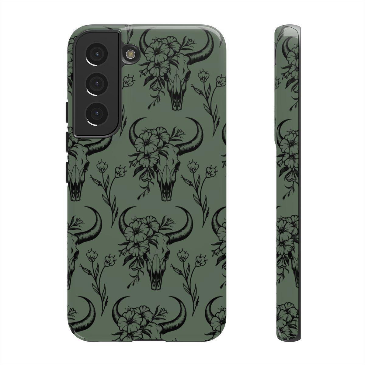 Green Floral Skull Tough Case