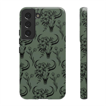 Green Floral Skull Tough Case