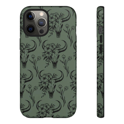 Green Floral Skull Tough Case