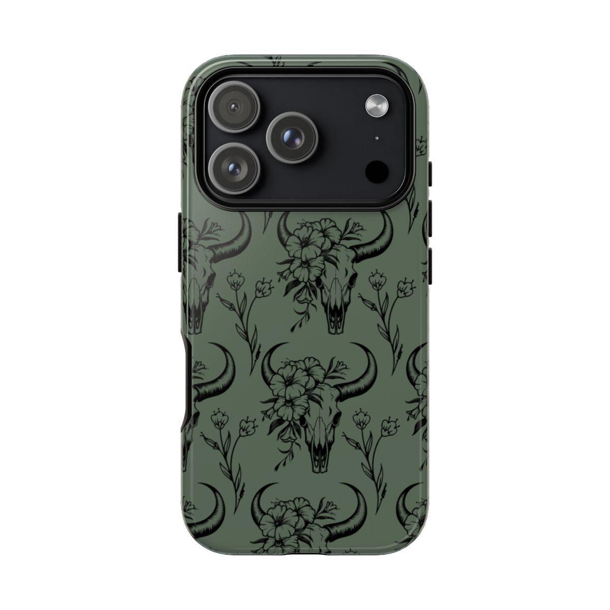Green Floral Skull Tough Case