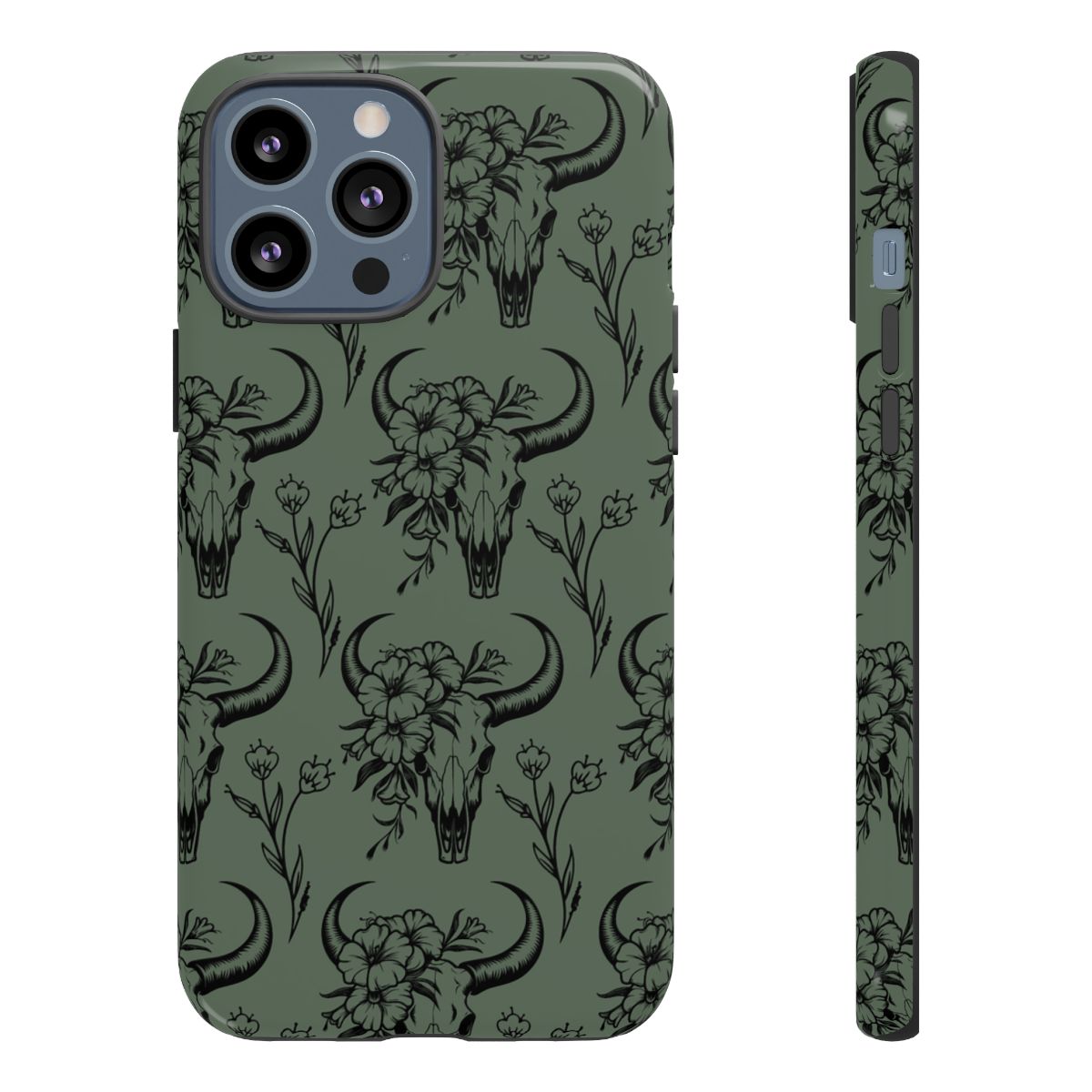 Green Floral Skull Tough Case