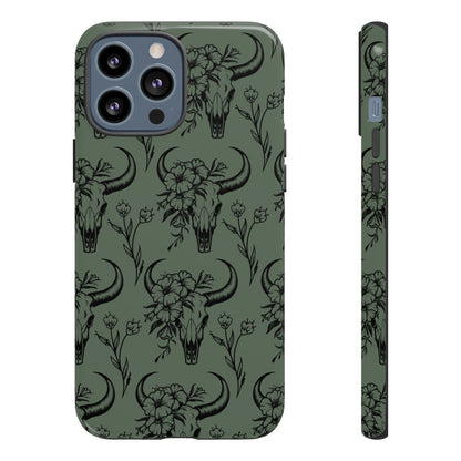 Green Floral Skull Tough Case