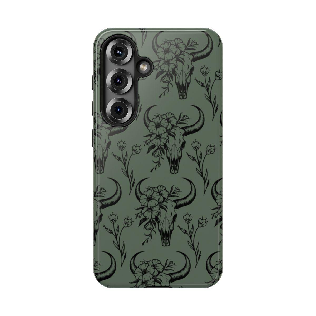 Green Floral Skull Tough Case