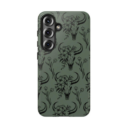 Green Floral Skull Tough Case