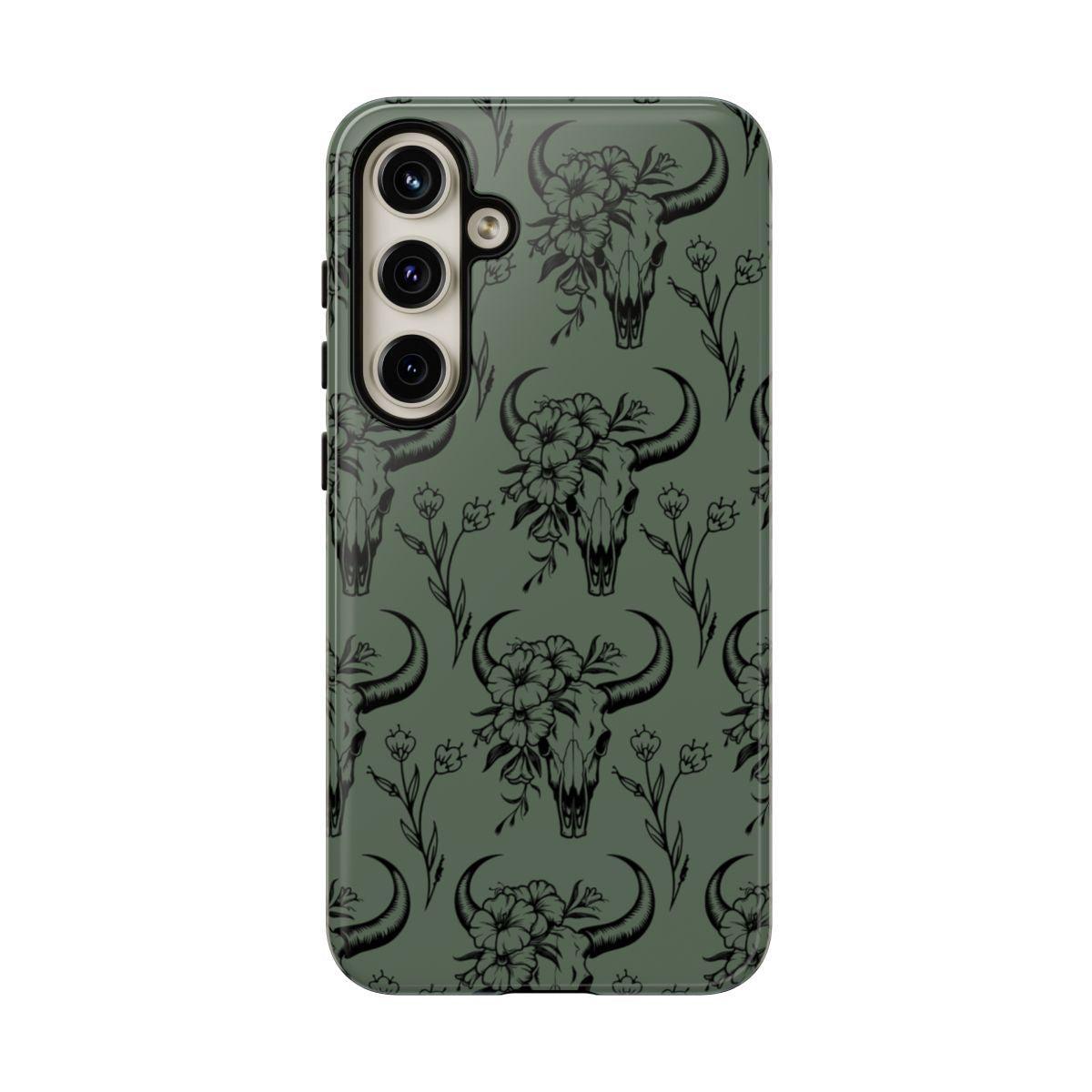 Green Floral Skull Tough Case