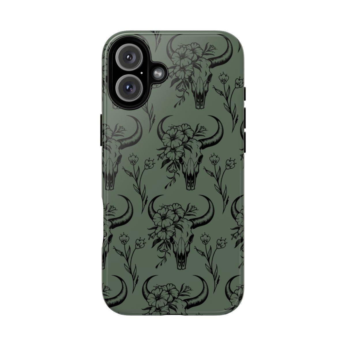 Green Floral Skull Tough Case