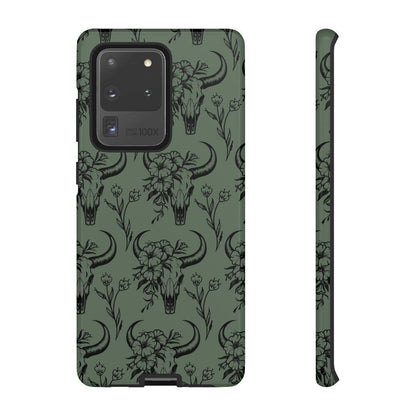 Green Floral Skull Tough Case