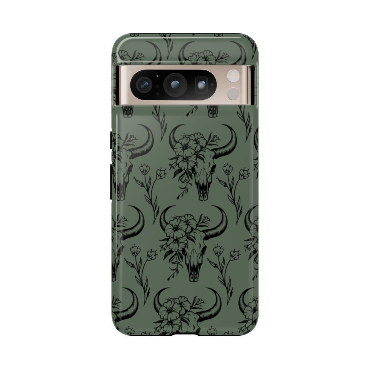 Green Floral Skull Tough Case