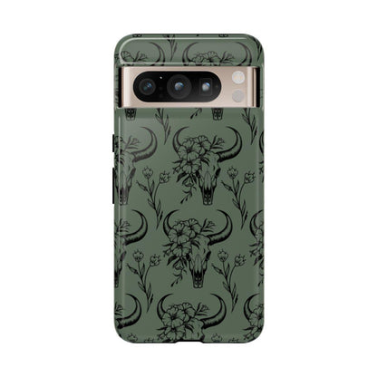 Green Floral Skull Tough Case