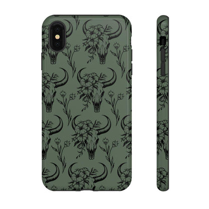 Green Floral Skull Tough Case
