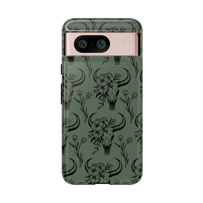 Green Floral Skull Tough Case