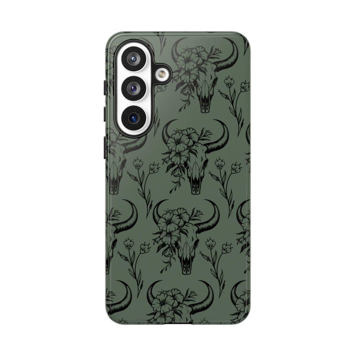 Green Floral Skull Tough Case
