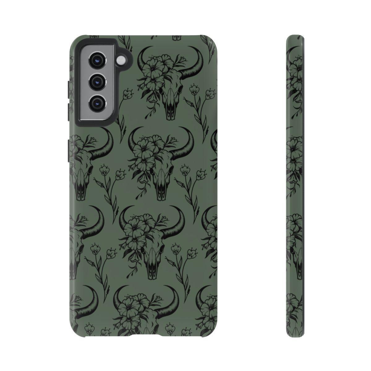 Green Floral Skull Tough Case