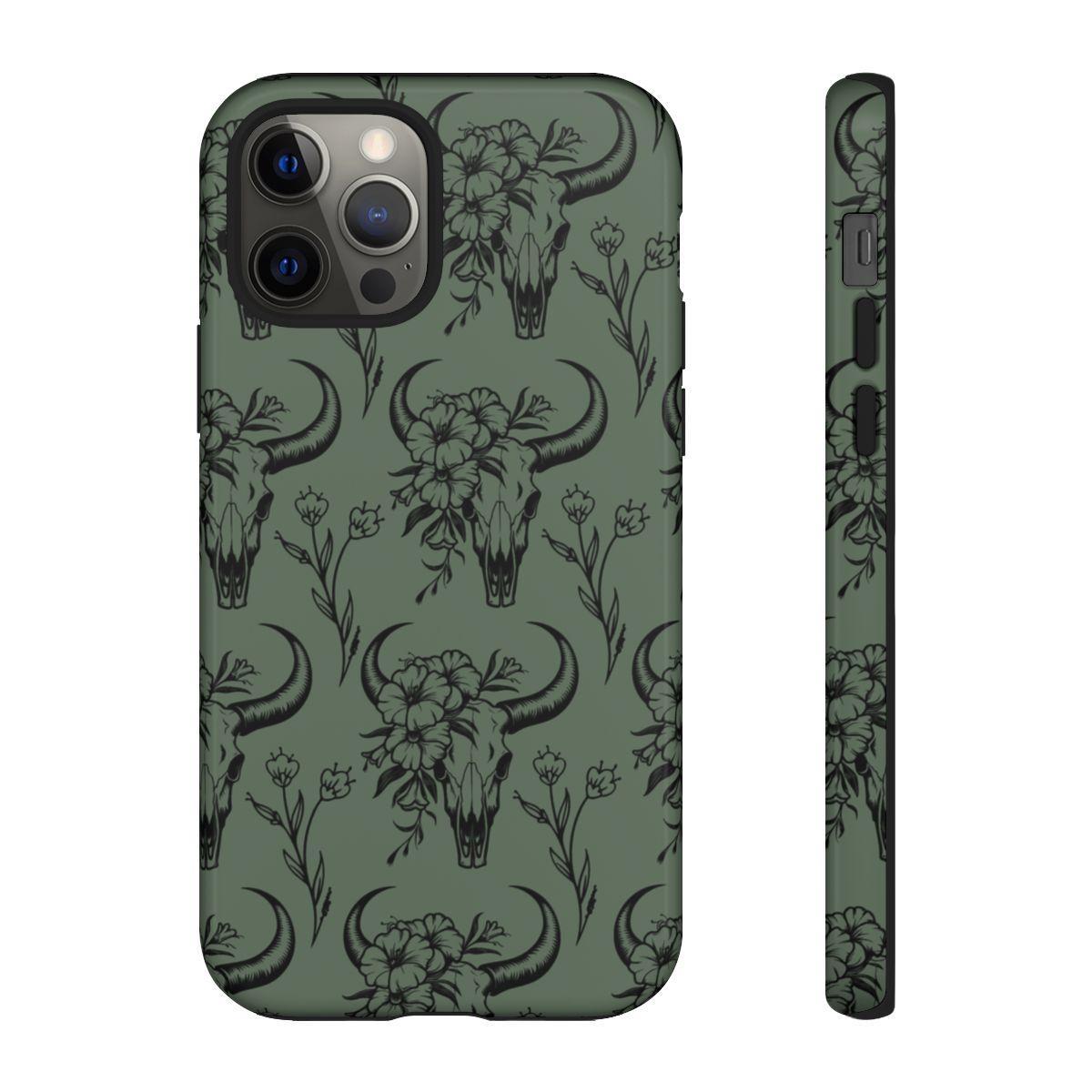 Green Floral Skull Tough Case
