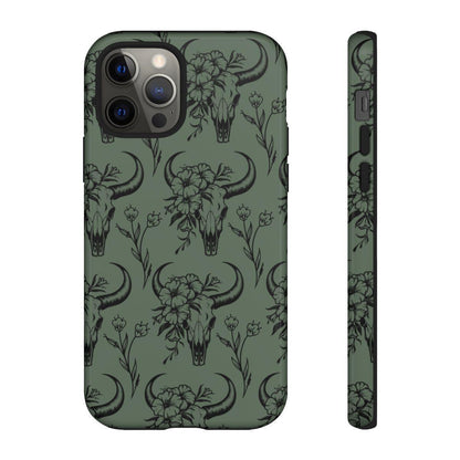 Green Floral Skull Tough Case