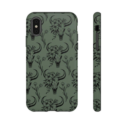 Green Floral Skull Tough Case