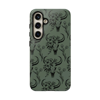 Green Floral Skull Tough Case