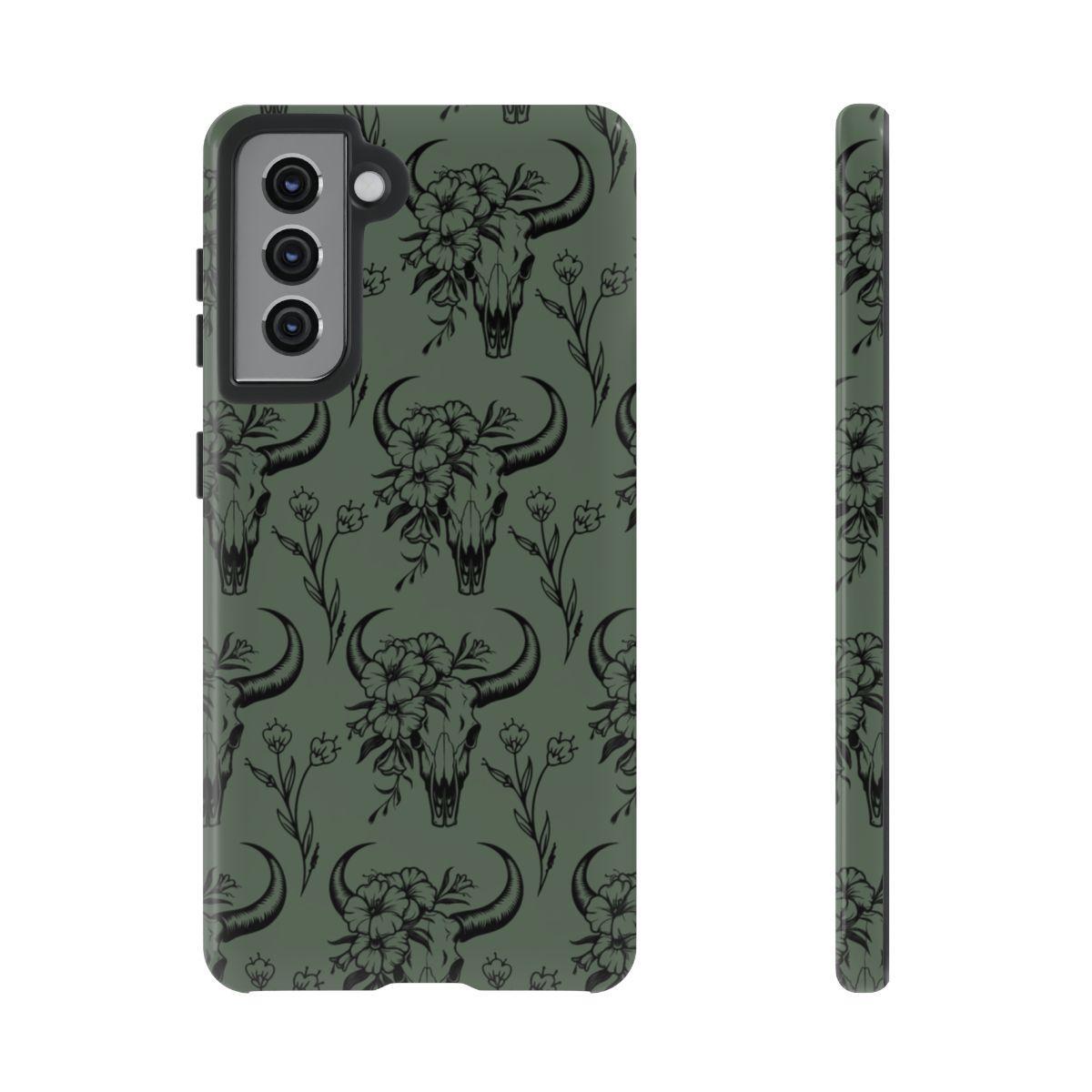 Green Floral Skull Tough Case