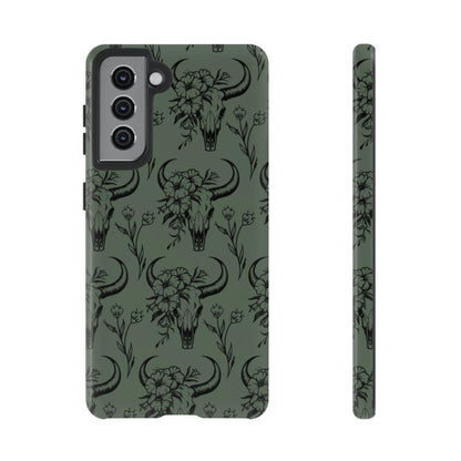 Green Floral Skull Tough Case
