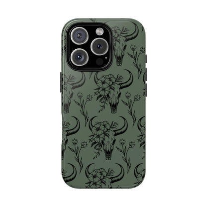 Green Floral Skull Tough Case