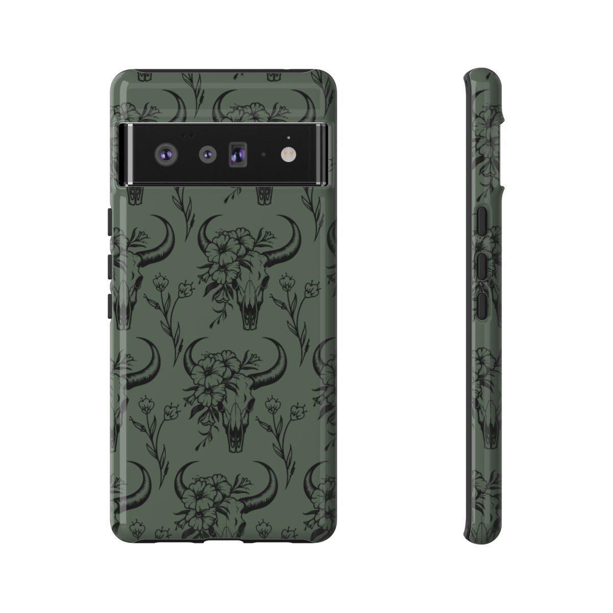 Green Floral Skull Tough Case