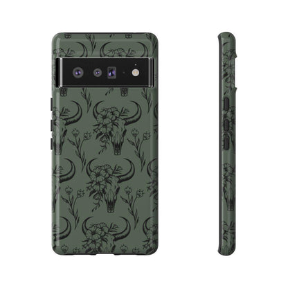Green Floral Skull Tough Case