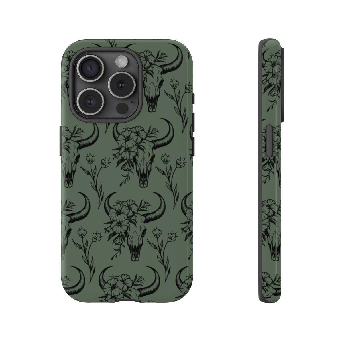Green Floral Skull Tough Case