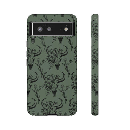 Green Floral Skull Tough Case