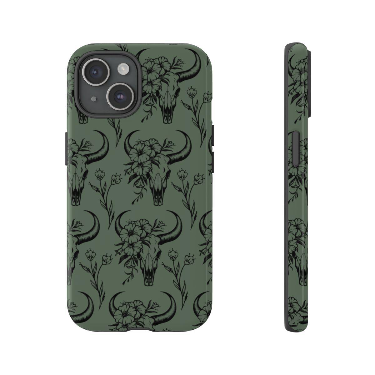 Green Floral Skull Tough Case