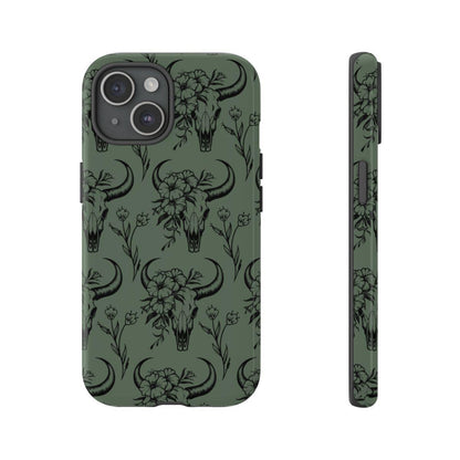 Green Floral Skull Tough Case
